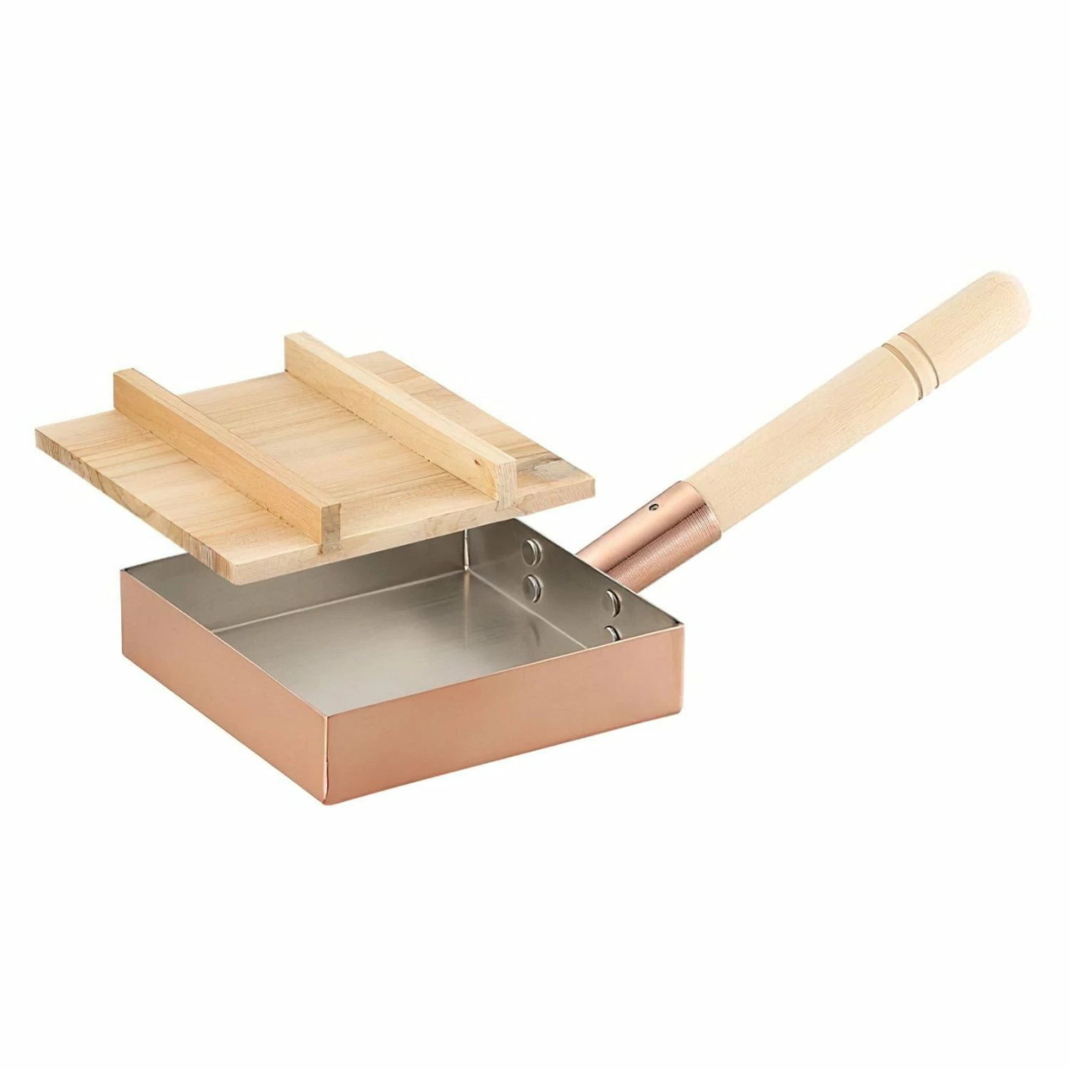 Asahi Copper Omelette Pan With Wood Lid 3 Asahi Copper Omelette Pan With Wood Lid