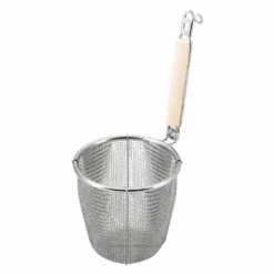 MINEX Stainless Steel Udon Tebo Noodle Strainer Flat Base With Plain Wooden Handle