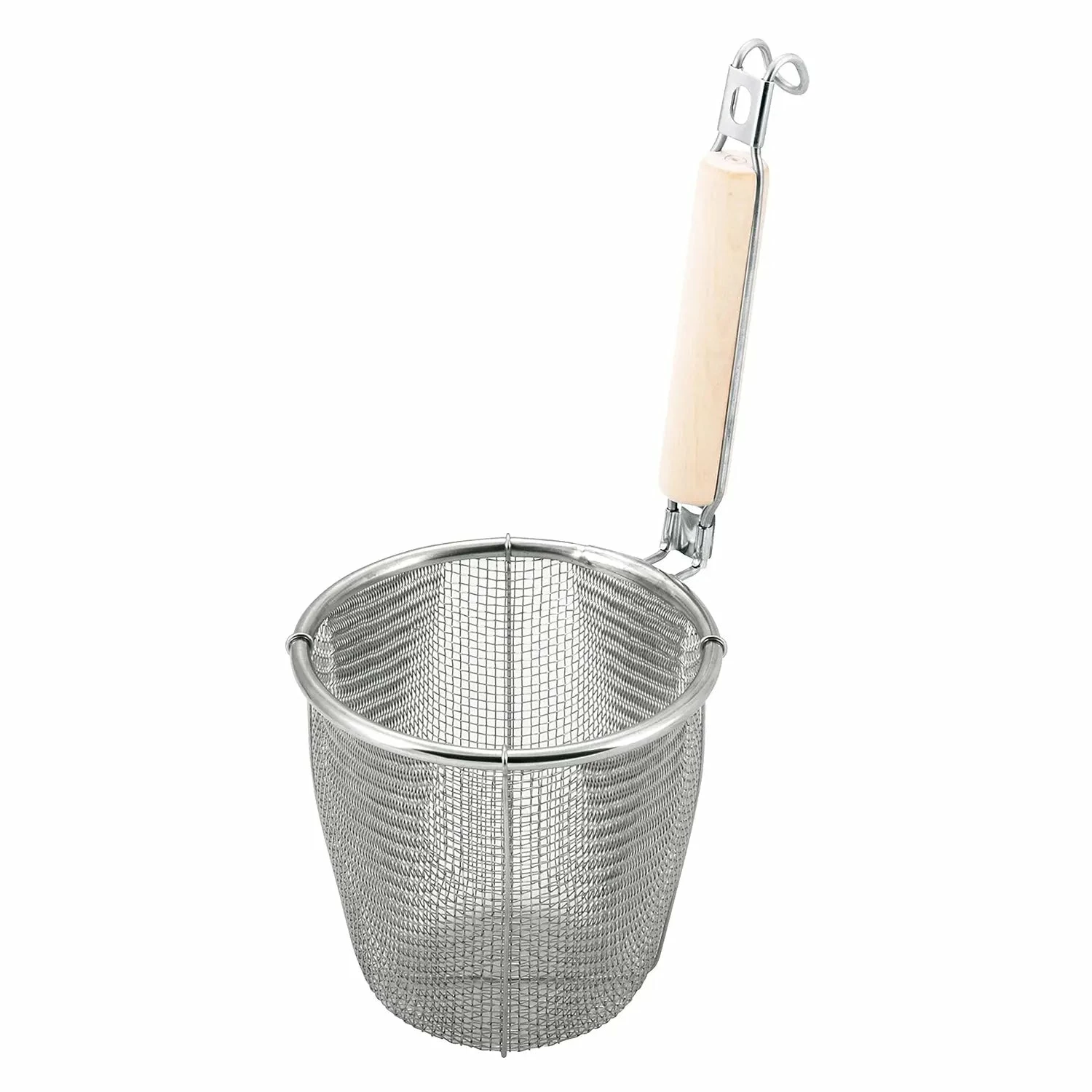 MINEX Stainless Steel Udon Tebo Noodle Strainer Flat Base With Plain Wooden Handle 3 MINEX Stainless Steel Udon Tebo Noodle Strainer Flat Base With Plain Wooden Handle