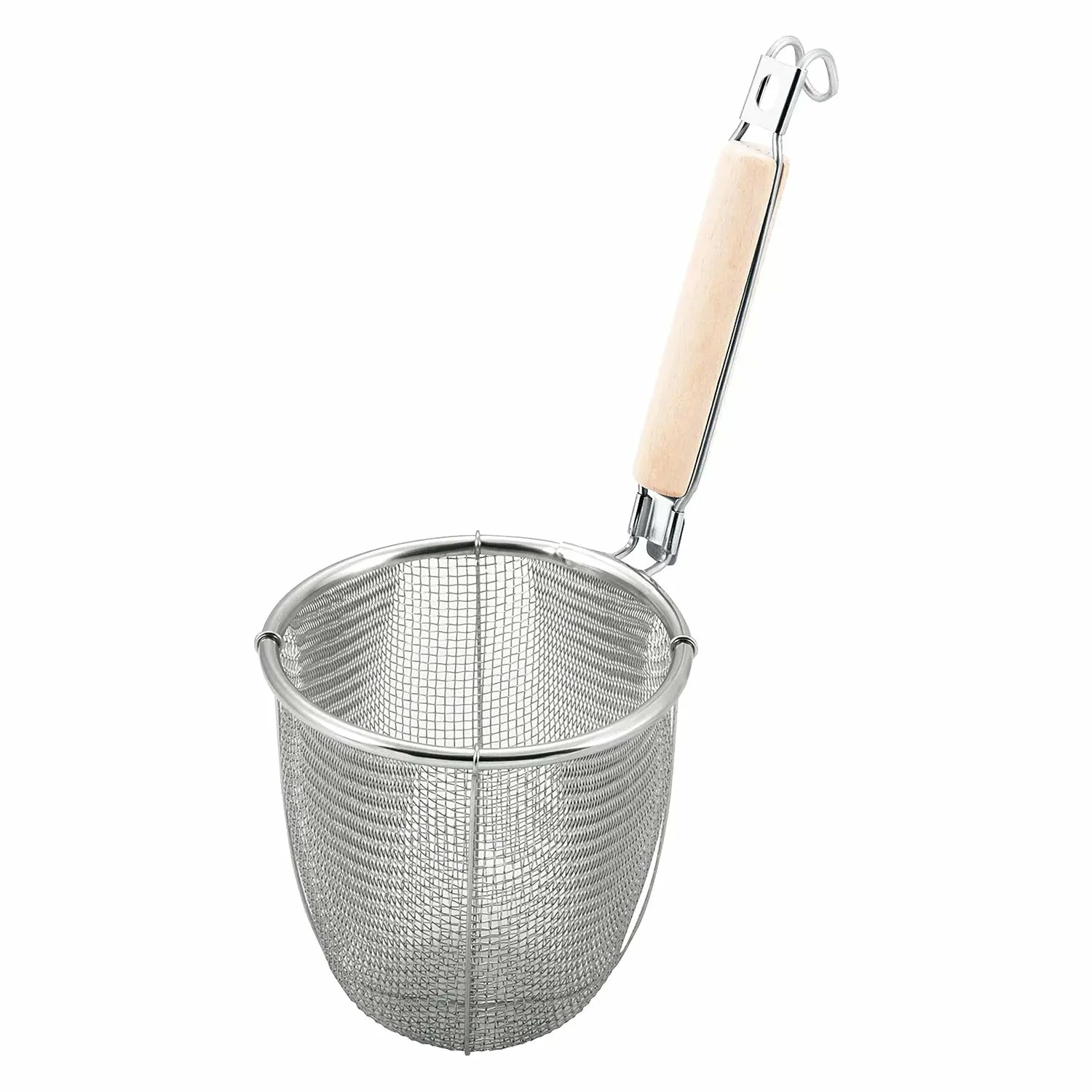 MINEX Stainless Steel Udon Tebo Noodle Strainer Round Base With Plain Wooden Handle 3 MINEX Stainless Steel Udon Tebo Noodle Strainer Round Base With Plain Wooden Handle