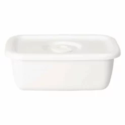 Noda Horo White Series Enamel Rectangle Deep Food Containers With Sealed Lid