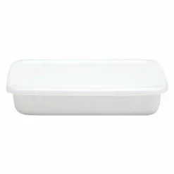 Noda Horo White Series Enamel Rectangle Shallow Food Containers With Lid