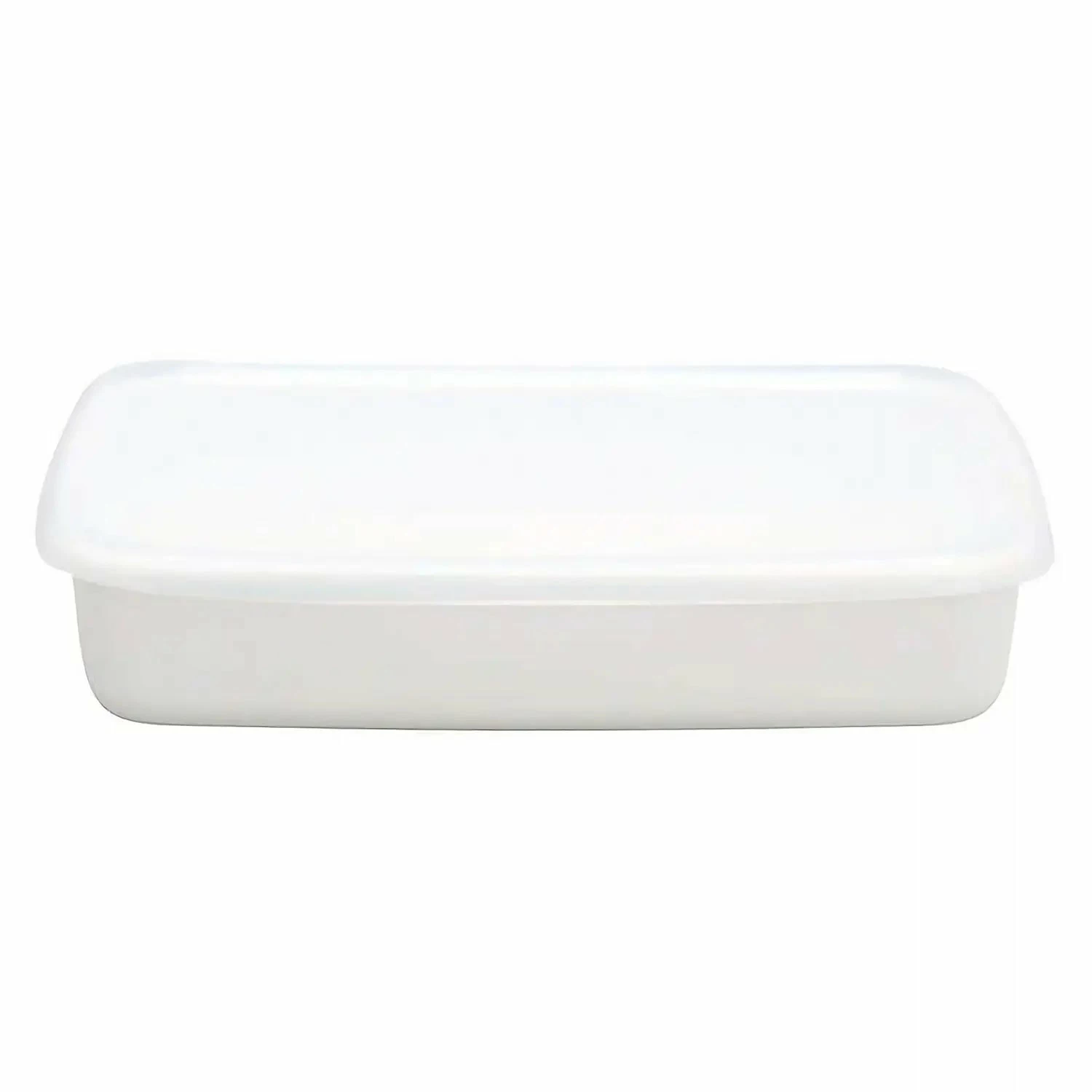 Noda Horo White Series Enamel Rectangle Shallow Food Containers With Lid 4 Noda Horo White Series Enamel Rectangle Shallow Food Containers With Lid - Image 2