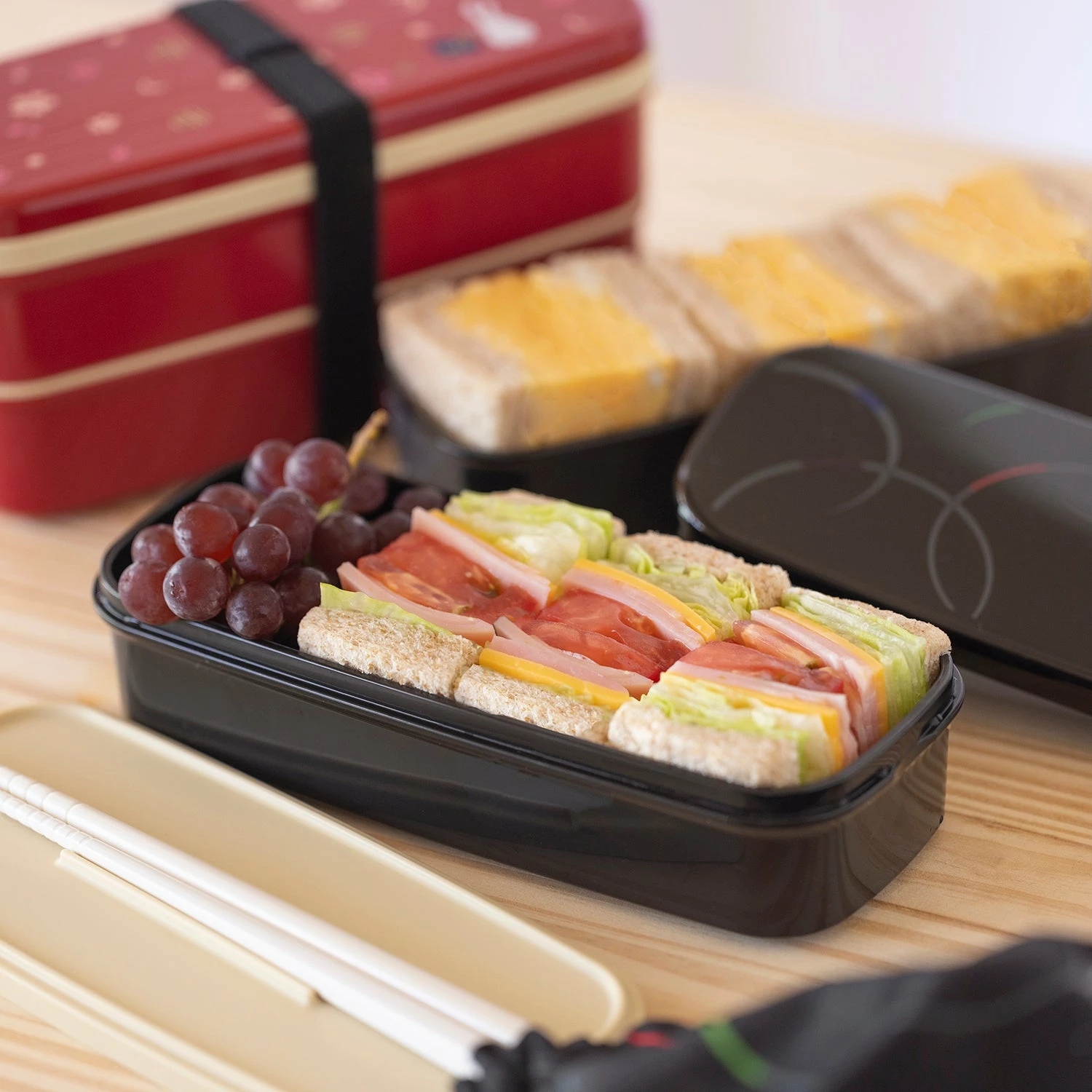 OSK Tsukihana 2-Tier Nestable Bento Lunch Box With Chopsticks & Lunch Bag Set 5 OSK Tsukihana 2-Tier Nestable Bento Lunch Box With Chopsticks & Lunch Bag Set - Image 3
