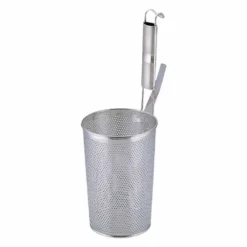YUKIWA Stainless Steel Perforated Deep Tebo Noodle Strainer Flat Base With Metal Handle