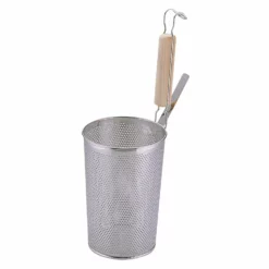 YUKIWA Stainless Steel Perforated Deep Tebo Noodle Strainer Flat Base With Wooden Handle