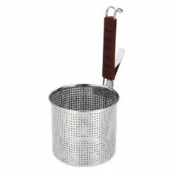YUKIWA Stainless Steel Perforated Tebo Noodle Strainer Flat Base With Silicone Handle