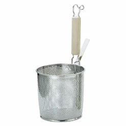 YUKIWA Stainless Steel Perforated Tebo Noodle Strainer Flat Base With Wooden Handle