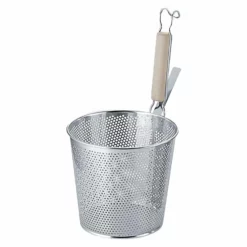 YUKIWA Stainless Steel Perforated Udon Tebo Noodle Strainer Flat Base With Wooden Handle